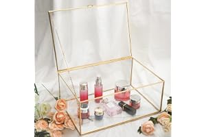 Homtone gyllene vintage mässing glaslåda, 33 x 23 x 14 cm | Transparent terrarium retro smycken glaslåda, smyckesförvaring or