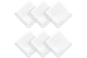 EUPHHONYCS Pack of 6 Women's Wedding Handkerchiefs White Cotton Handkerchiefs with Wave Edge Women's Handkerchief Pure White with Lace Edge Handkerchiefs for Embroidery and Wedding, White/Opulent Garden, Regular
