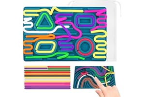 ZUGHXMS Sensory Activity Board, Sensory Activity Board Silicone, Double Sided Activity Board, with 15 Silicone Strings for Calming Anxiety ADHD & Autis Suitable for Children Over 3 Years (Bleu)