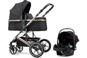 Pixini Kinderwagen Kalani 3in1 Kombikinderwagen, inkl. Babywanne & Buggy & Auto-Babyschale & Wickeltasche/Cupholder/Regenschutz (rose gold poliert/schwarz)