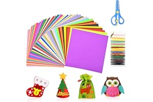 ASANMU Feltro Colorato in Fogli, 45 Colori Fogli Feltro 20 * 30 cm + Forbici + Fili Cucito di 21 Colori Feltro e Pannolenci Usato per Bambini DIY Regalo di Natale Cucire Mestieri Stoffa di Bricolage
