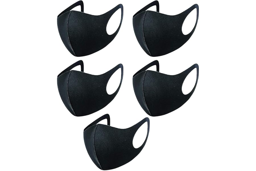 5 PCS Black Face Mask Cover Bandana Balaclavas, 2-Layer Unisex Reusable Fashion Washable face mask (Pack 5, Black) - UK SELLER REQUISITE NEEDS