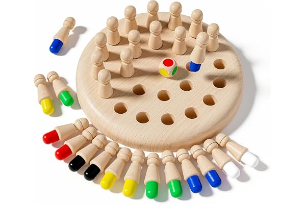 ZHITENG Minnesschack i trä barn, Montessori Games Memory Game | Pedagogiskt trä schack, färgkognitiv leksak, minnesleksak pedagogiskt spel från 3 år