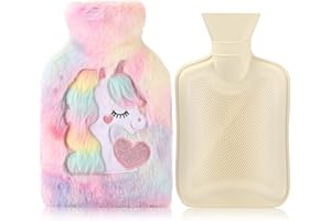 YNREDEE Hot Water Bottle with Cover,Removeable & Washable Soft Unicorn Plush Bottle Cover Warm in Winter,Natural Rubber 1 L for Neck,Waist,Back,Legs,Shoulder (Red)
