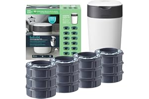 Tommee Tippee Twist and Click Nappy Bin Starter Set, White, with x1 Refill Cassette, Odour and Germ Protection, Antibacterial Film, 100% Recycled Chassis (pack may vary)