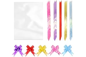 ZWZNBL 20pcs cellophane basket bag and 25pcs colorful gift bow ribbons, transparent gift basket packaging bag, cellophane gift basket for gift packaging, crafts, toys and fruit