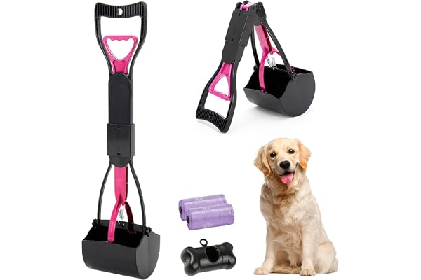 HyAiderTech Pelle Ramasse-Crottes Pliable pour Chien et Chat Pet Long Manche Pooper Scooper, Facile à Déjections Ramasse, Noir & Pourpre
