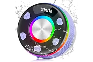 BESNOOW Bluetooth Shower Speaker, Portable Speakers Bluetooth 5.3 with HD Sound, IPX7 Waterproof, Colorful RGB Light/LED Display/FM Radio/Hands-Free Call/Suction Cup, Perfect for Bathroom Sing-Along, Purple