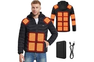 Ylightn Veste Chauffante Homme Femme avec Batterie, Manteau Chauffant avec 3 Niveaux de Chauffage, Veste Capuche pour Moto Pêche Ski