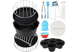 RISVOWO Accessori Per Friggitrice Ad Aria 13 Pezzi, 8 Inch Accessori Airfryer Senza BPA con 100 Fogli di Carta da Forno, Accessori Friggitrici Ad Aria Per Gowise/Phillips/Cozyna/Cosori