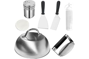 Hmfmdy Burger Press Kit, Burger Smasher & Metal Burger Spatula, Burger Dome, Spice Dredge Shaker, Wax Disc Paper, Squeeze Bottles, Flat Top Grill Accessories, BBQ Tools Set, Cooking Utensils Set-7pcs