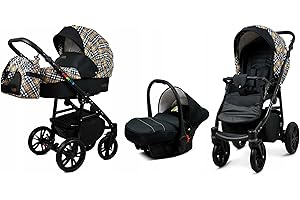 BabyLux® Bambini Passeggino Completo Set 3 in 1 - Color Lux - incl. Navicella, Canna, Seggiolino Auto - Carrozzina Neonati Sistema Combinato - con Borsa fasciatoio, Copertura antipioggia ecc.
