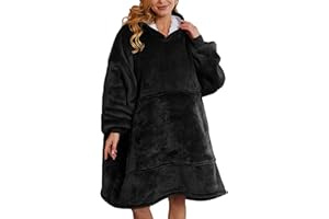Aujelly Sherpa Hoodie Sweatshirt Decke, Plüsch Pullover Decke mit Kapuze, Übergroße Hoodie Kapuzenpullover Damen Fashion Hoodie Schwarz