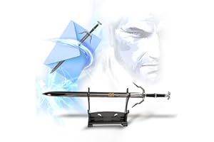 SWORDS AND MORE Witcher - Geralt de Riv Épée d'argent Épée Ouvre-lettre avec support Épée miniature de 21 cm Épée d'argent Cadeau de jeu vidéo pour les fans, les joueurs et les collectionneurs