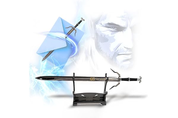 Witcher - Geralt de Riv Épée d'argent Épée Ouvre-lettre avec support Épée miniature de 21 cm Épée d'argent Cadeau de jeu vidéo pour les fans, les joueurs et les collectionneurs