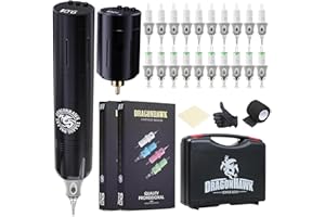 Dragonhawk Wireless Rotary Tattoo Machine Kit Tattoo Gun with LCD Display, 2 Rechargeable Batteries, Cartridge Needles Included, Complete Kit for Beginners