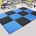 SIGNATRON Exercise Mat Puzzle Gym Mat Interlocking Foam Mats EVA Foam Floor Tiles with Protective Flooring for Gym Equipment Workouts (Blue - Black, 4 Tiles - 16 Sq Ft, 4)