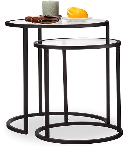 Relaxdays, argenté d'appoint verre, cadre chroé, chevet ronde, Table Relaxdays, argenté d'appoint verre, cadre chroé, chevet ronde, Table
