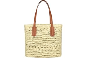 twirush Straw Beach Bag for Women, Summer Beach Bags Large Straw Shoulder Bags, Handmade Weave Tote Bags, Straw Handbags With Zipper (Beige)