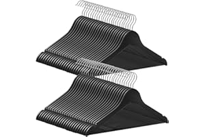 ABHENG Grucce Legno, 50 Pezzi, Appendiabiti in legno per abiti, Grucce naturale Salvaspazio per Armadio, Gancio girevole 360°, Barra Portapantaloni Antiscivolo,Nero, AWY0350B