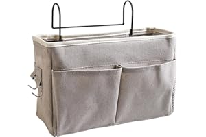 HNJKJEU Bett Organizer Bett Tasche mit Darhthaken Hängetasche Hochbett Aufbewahrungstasche für Buch, Magazin, Handy, Kopfhörer Bett Aufbewahrung (Dunkelgrau)