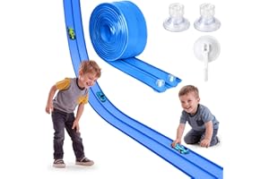 Hot Bee 4.5m Autobahn Kinder 3 4 5 6 7 Jahre, Rennbahn Auto Spielzeug, Blau Flexible Race Car Track, Dual Rennstrecke Rampen Für 1/64th Autos, Jungen Und Mädchen