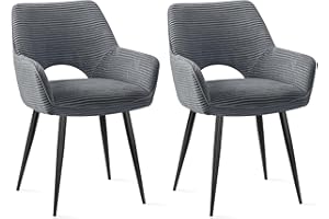 JIJIAN Set of 2 Dining Chairs, Upholstered Armchair with Arms with Backrest and Black Metal Legs for Living Room, Restaurant, Kitchen (Grey)