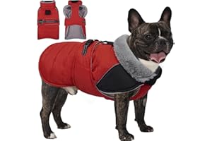 Lelepet Dog Winter Coat, Waterproof Warm Puppy Jacket with Reflective Strips, Fleece Lined, Adjustable Fit for Medium Dogs, Cold Weather Windproof Dog Vest, Red M