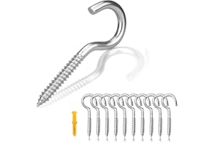 Rhimooay Schraubhaken Edelstahl 10 Stück, Hakenschrauben mit Gewinde, Haken zum Schrauben, Gewindehaken, Einschraubhaken Robuste Rostfrei Becherhaken（M6-80mm）