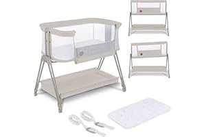 lionelo LUNA lettino portatile con materasso, co-sleeping, da neonato a 9kg, altezza e inclinazione regolabili, 4 ruote con blocco, fissaggio al letto dei genitori, arioso lettino da affiancare