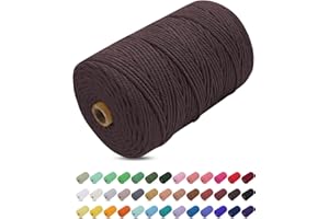Corde Macramé 3mm x 200m, Uiopa Fil Macramé 3mm Corde Coton Naturelle 4 Brins, Coloré Ficelle Cordon Coton pour Tressée DIY, Tentures Murales, Porte Plante, Rideau, Decoration Boheme (Marron)