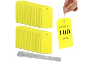 NANGUA Pack of 100 Yellow Plastic Shipping Tags,with Wire Ties Plastic Hang Tags Durable, Waterproof, Blank, Writeable, Multi-Purpose Labels