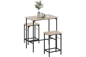 HOMCOM Set Tavolo Bar con 2 Sgabelli Alti, Bancone Bar e Sedie Cucina Salvaspazio con Gambe in Acciaio, Stile Industriale, Tavolo Alto con Sgabelli per Casa, Pranzo e Soggiorno, Color Legno e Nero