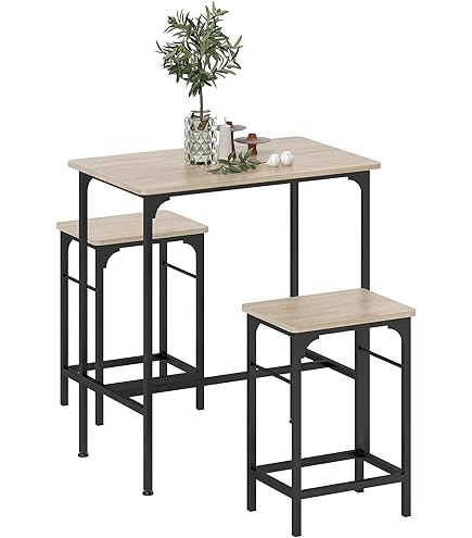 Set Tavolo E 2 Sgabelli Da Bar HOMASIS - Legno E Metallo, Design Industriale, Per Cucina E Soggiorno - Foto 2