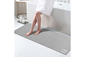 RUERYA Omulla Tapis de Salle de Bain Long en Pierre de diatomite, Super Absorbant, Dos en Caoutchouc antidérapant, séchage Rapide, Fin, 40 x 120 cm, Gris