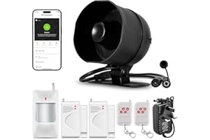 TOWODE WiFi Security Burglar Door Alarm System Kit for Garage Shed House Hotel Shop Apartment, Weatherproof Siren Horn with Remote Control Door Contact Sensor,Motion Sensor,Loud Up to 120db