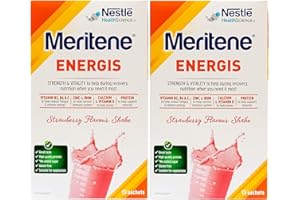 Meritene Energis Strawberry Shake | 30g Shake Powder Sachets, Pack of 30 | Nutritional Shake Mix with Proteins and Vitamins