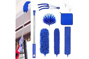 TAIXING 9 sztuk Teleskopowa szczotka do kurzu, 2,8 m, zmywalna mikrofibra, wysuwana pajęczyna, do czyszczenia wentylatorów sufitowych, rolet, pajęczyny, dachów, narożników i mebli