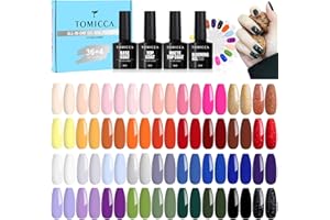 TOMICCA 42PCS Kit Vernis Semi Permanent Automn, 36 Couleurs + 1 Base + 1 No Wipe Top Coat + 1 Top Coat Matte + 1 Blooming Gel + 2 Présentoir à Clous Rond, Lot Gel Semi Permanent UV/LED