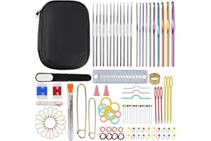 DELSEN 127-Teiliges Häkelnadel Set,Aluminium Bunte Ergonomische Häkelnadeln Set für Anfänger Crochet Hook Set mit Aufbewahrungsbox,Stumpfe Nadeln,Stichmarke,Zubehör für Anfänger Und Erfahrene Häkelliebhaber