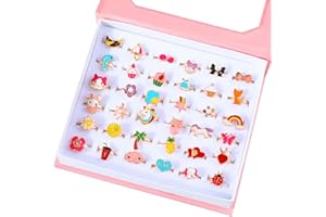 Hifot anellini bambina Regolabili 36 pezzi, ladybug farfalla Fiore Unicorno anello ragazza con Scatola gioielli, Vestito Accessori anelli set gioielli regalo Articoli Forniture per feste