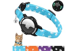 MASERFOLA Collier pour Chat airtag avec luminescent Apple airtag support, Boucle de sécurité Anti - étouffement et Sangle élastique, Motif à gratter pour Chat, Collier réglable pour Chat (Bleu, 20-30cm)