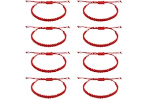 MIUNPRI Bracelet Rouge, 8 Pièces Bracelet Porte Bonheur Corde Rouge Tissée À La Main Convient Aux Amants Masculins Féminins Les Parents L'enfant Élasticité Réglable Les Bracelets Rouges Amitié Anniversaire