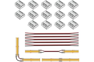 BTF-LIGHTING Kit de connecteurs FCOB COB 8mm 14pcs connecteur transparent 5pcs 15cm de long 20AWG fils d'extension pour sans soudure sans fil, bande de connexion d'angle FCOB