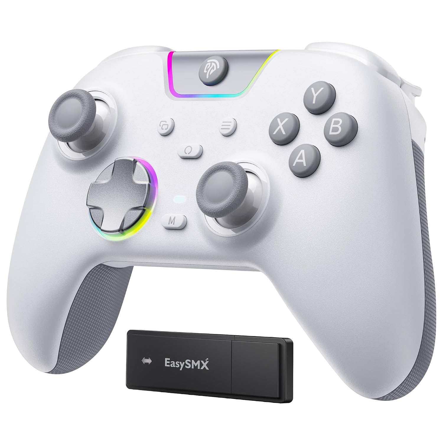 EasySMX X05 Pro Mando Inalámbrico para PC – Botones Silenciosos Mejorados, Gatillos de 2 Etapas, Joysticks Hall, Sondeo 1000Hz, Batería 1000mAh, 2.4G, Multiplataforma PC/Switch/Android/iOS, Blanco