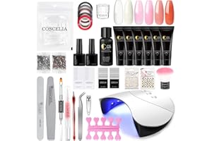COSCELIA Kit Uñas De Gel, 6 Colores Poly Extension Gel Kit Con Solución Antideslizante, Uñas Set Con 36W Lampara Led Uñas Kit Completo, Kit De Extensión De Uñas
