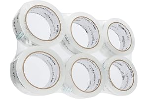 Amazon Basics Tejp för flytt, förvaring och paketering, 4,7 cm bredd x 49,9 meter längd, kristallklar, 6-pack
