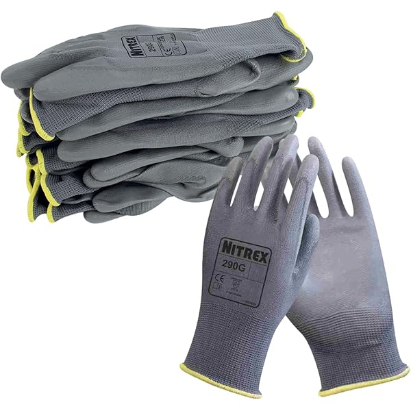 ISC Hygiene & Safety 12 Pares De Guantes De Trabajo, Nylon, Revestimiento De PU; En Tallas Pequeña (7), Media (8), Grande (9), XL (10), XXL (11); Sin Costuras, Versátil, Negro, S (7