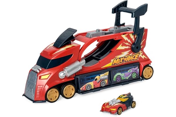 T-Racers Mix 'N Race Camion Tonnerre–Camion Lanceur avec 3 Actions en 1.Contient véhicule Exclusif T-Racer Mix 'N Race,Zone de Conduite du véhicule,poignée de Lancement et de l'espace pour 7 Voitures