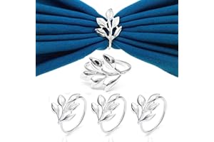 LdawyDE Rond de Serviette en Métal, Rond de Serviette de Table de Feuilles Créatives, 4 Pièces Porte-Serviettes de Table Serviettes de Table pour la Décoration de Table de Dîner de Mariage (Argent)